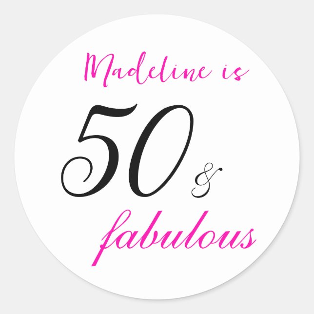 50 und fabelhafte rosa Typografie 50. Geburtstag Runder Aufkleber (Vorderseite)