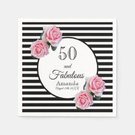 50 und fabelhafte rosafarbene Blumen schwarze Stre Serviette