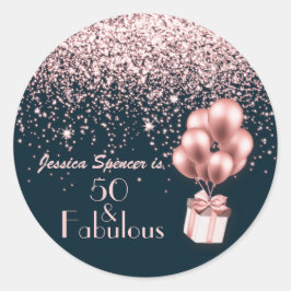 50 und fabelhafte Rose Gold 50. Geburtstagsparty Runder Aufkleber