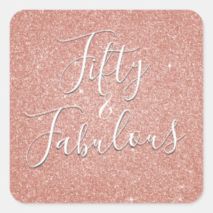 50 und fabelhafte Rose Gold Blush Pink Glitzer Quadratischer Aufkleber