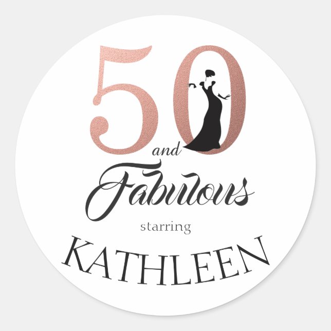 50 und fabelhafte Rose Gold Individuelle Name Runder Aufkleber (Vorderseite)