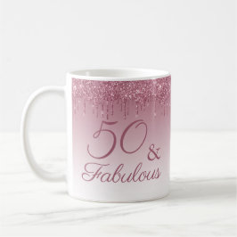 50 und fabelhafte Rose Gold Pink Dripping Glitzer Kaffeetasse