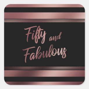 50 und fabelhafte Rose Gold und schwarze Streifen Quadratischer Aufkleber
