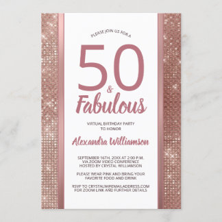 50 und fabelhafte Rose Gold Virtual 50. Geburtstag Einladung