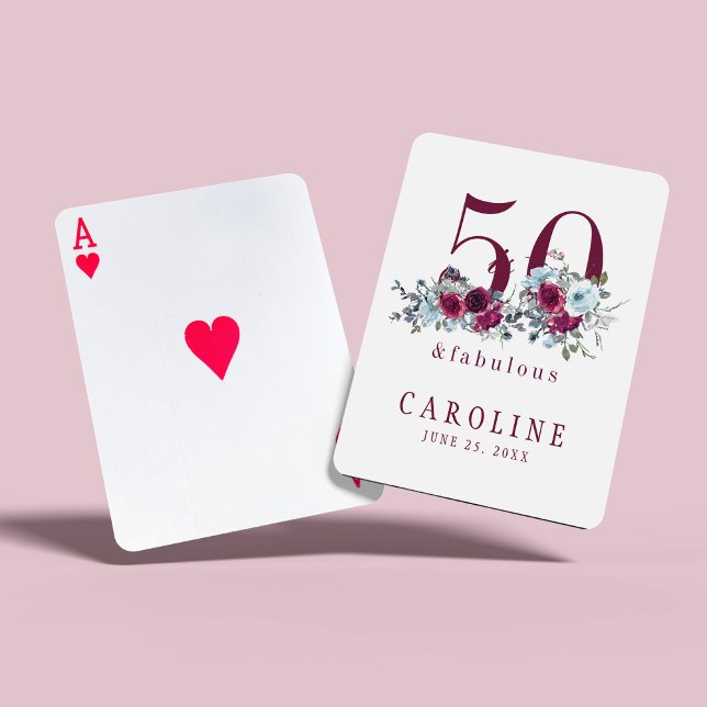 50 und fabelhafte rot-bordeauxrote Geburtstagsgesc Spielkarten (Von Creator hochgeladen)