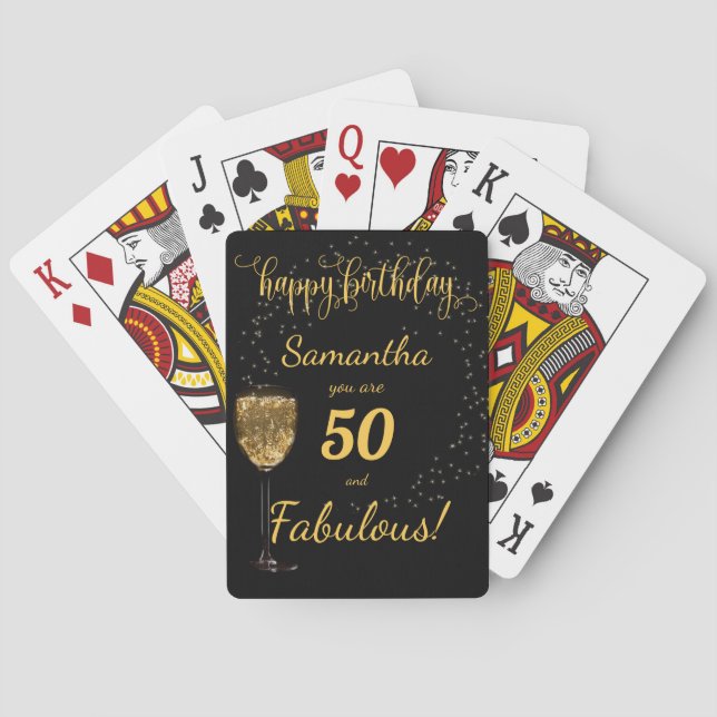50 und fabelhafte Schwarz-Gold-Birthday-Vorlage Spielkarten (Rückseite)