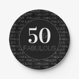 50 und fabelhafte Schwarz-weiß Modern Birthday Par Pappteller