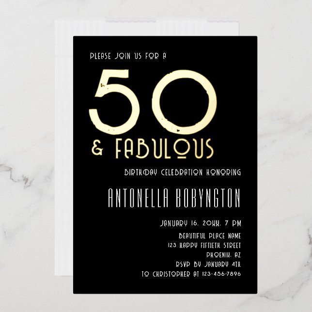 50 und fabelhafte Schwarz-weiße Retrotypografie Folieneinladung (Briefumschlag)