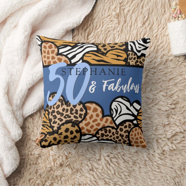 50 und fabelhafte stilvolle Blue Animal Print Herz Kissen (Decke)