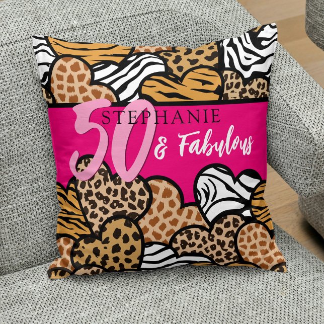 50 und fabelhafte stilvolle Pink Animal Print Herz Kissen (Von Creator hochgeladen)