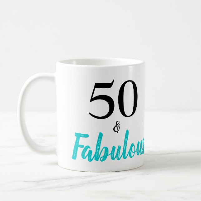 50 und fabelhafte Türkis Geburtstagsparty Kaffeetasse (Links)