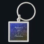 50 und fabelhaften Geburtstag Black Blue Glitzer O Schlüsselanhänger<br><div class="desc">Mit hübschem,  gürtelnem und wunderschönem schwarz-blauen Hintergrund und personalisierter Textvorlage für den Namen,  den Sie bearbeiten können,  ist dies perfekt für die 50. Geburtstagsfeiern!</div>