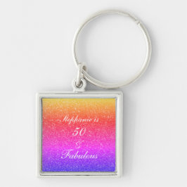 50 und fabelhaften Geburtstag Pink Lila Glitzer Om Schlüsselanhänger