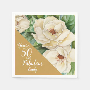50 und fabelhafter Geburtstag Gold Magnolia Blumen Serviette