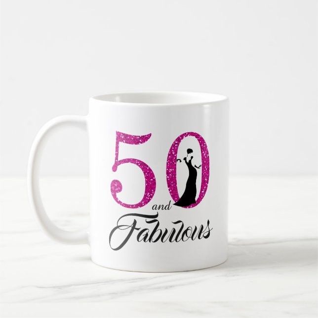 50 und fabelhafter rosa Glitzer-50. Geburtstag Kaffeetasse (Links)