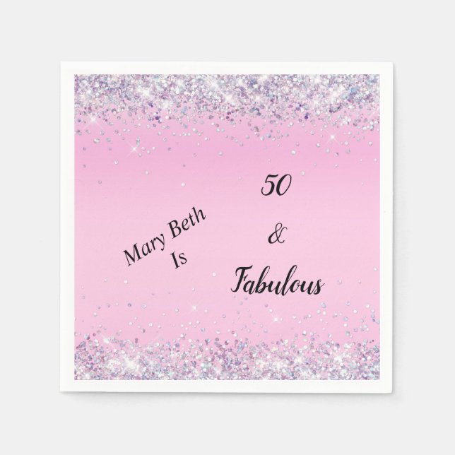50 und fabelhafter rosa Silberner Glitzer Serviette (Vorderseite)