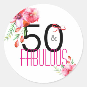 50 und fabelhaftes 50. Blumengeburtstags-Party Runder Aufkleber
