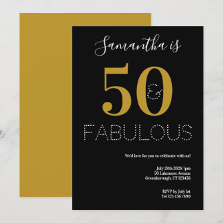 50 und fabelhaftes 50. Geburtstag Black Gold Party Einladung