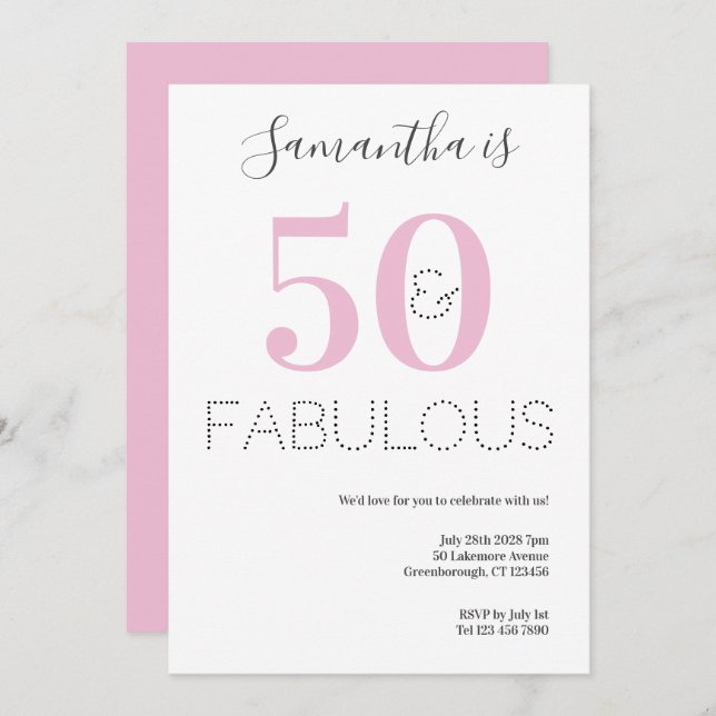 50 und fabelhaftes 50. Geburtstag Pink Party Einladung (Vorne/Hinten)