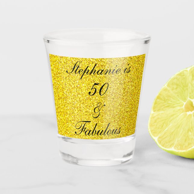 50 und fabelhaftes Birthday Gold Black Glitzer Par Schnapsglas (Vorderseite)