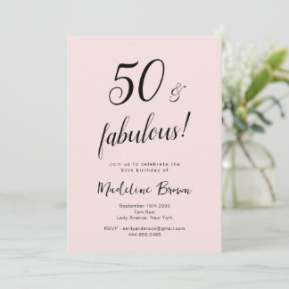 50 und fabelhaftes Blush Pink Black 50. Geburtstag Einladung