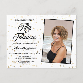 50 und fabelhaftes Elegant Gold Stars Foto Einladungspostkarte