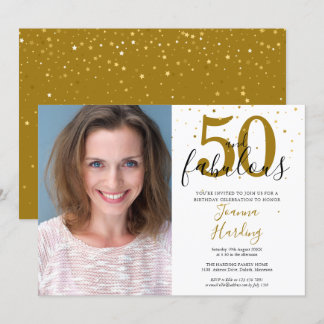 50 und fabelhaftes elegantes Gold Black Birthday F Einladung