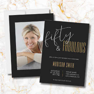 50 und fabelhaftes Foto 50. Geburtstag Schwarzes G Einladung