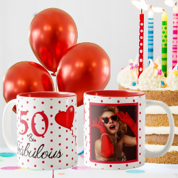 50 und fabelhaftes Foto und Rot 50. Geburtstag WH Zweifarbige Tasse