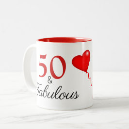 50 und fabelhaftes Foto und Rot 50. Geburtstag Zweifarbige Tasse