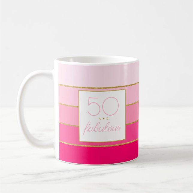 50 und fabelhaftes Geburtstag rosa Gold Kaffeetasse (Links)