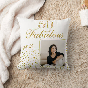 50 und fabelhaftes Gold Glitzer Foto 50. Geburtsta Kissen
