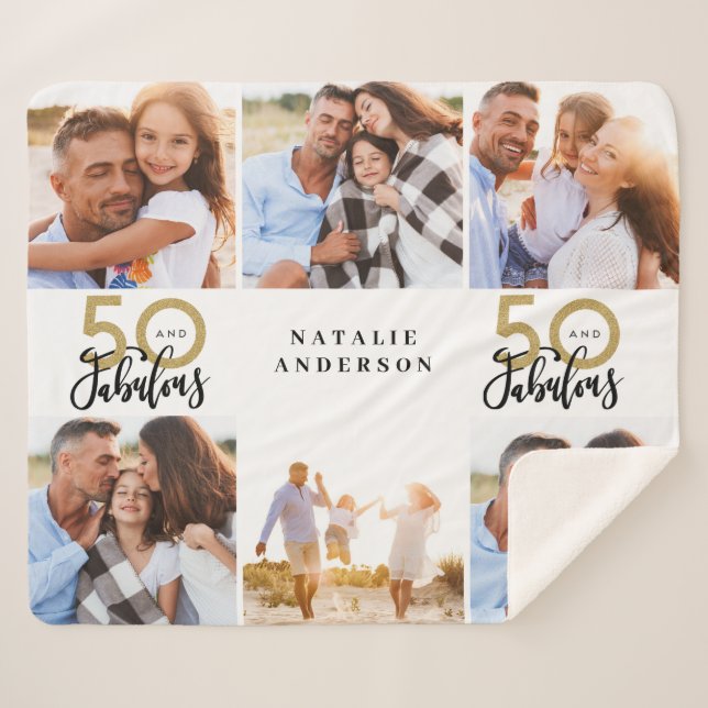 50 und fabelhaftes goldschwarzes Foto Geburtstag  Sherpadecke (Vorderseite (Horizontal))