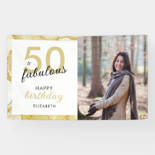 50 und fabelhaftes goldweißes Foto Geburtstag Banner