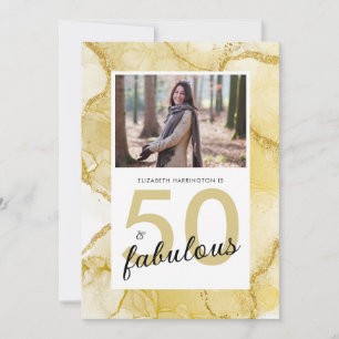 50 und fabelhaftes goldweißes Foto Geburtstag Einladung