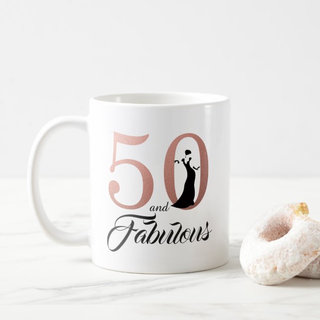 50 und fabelhaftes Rosen-Gold50. Geburtstag Kaffeetasse (Mit Donut)