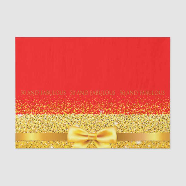50 und fabelhaftes rotes Gold elegant Seidenpapier (Vorderseite)