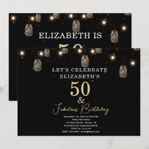 50 und fabelhaftes Schwarz mit String Lights Einladung