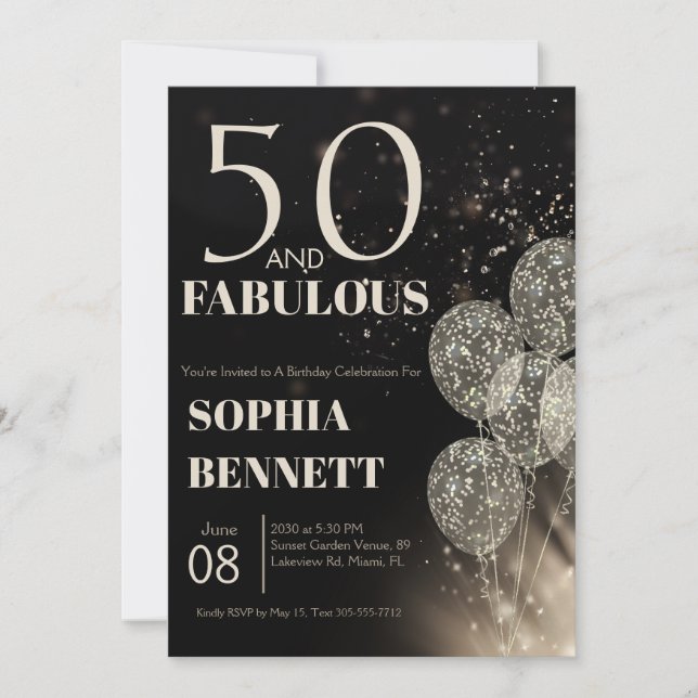 50. und Fabelhaftes Skript Fünfzigster Geburtstag Einladung (Vorderseite)