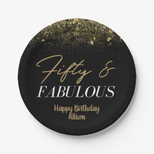 50 und Fablous Birthday Black/Gold Confetti Pappteller