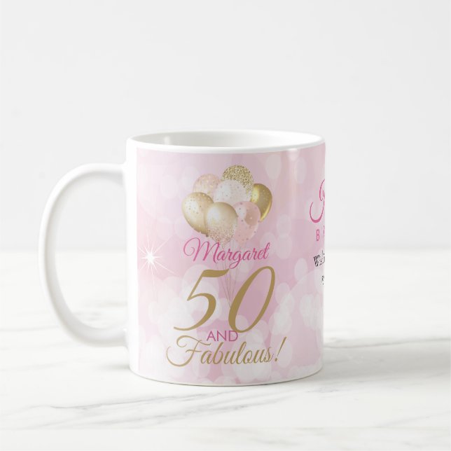 50 und Fabulous 50. Geburtstag Glitzer Ballon Kaffeetasse (Links)