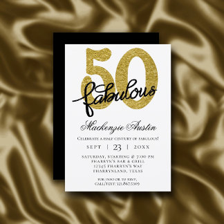 50 und Fabulous | 50. Gold Black Birthday Party Einladung