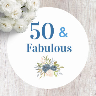 50 und Fabulous Birthday Blue Runder Aufkleber