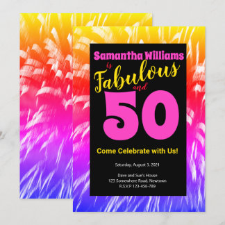 50 und Fabulous Birthday Rainbow Fireworks Einladung
