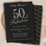 50 und Fabulous Black Elegant Script Geburtstag Einladung<br><div class="desc">50 und fabelhafte Black Elegant Script Geburtstagseinladung. Schwarz elegante Geburtstagsfeier Einladung. Das fabelhafte Muster ist auf der Rückseite. Passen Sie den Text auf der Einladung an. Ideal für die 50. Geburtstagsfeier einer Frau.</div>