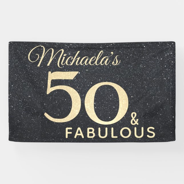 50 und fabulous Black Gold 50 Geburtstag Banner (Horizontal)