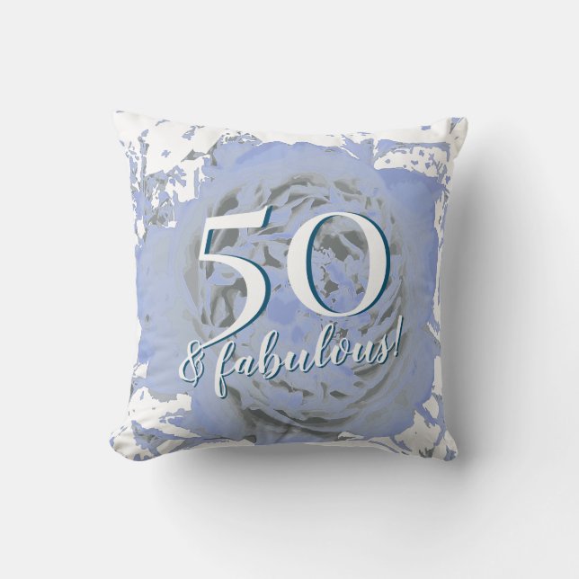 50 und Fabulous! Blaue und weiße Peony Kissen (Vorderseite)