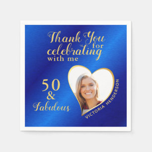 50 und fabulous Blue and Gold Foto Geburtstag Serviette
