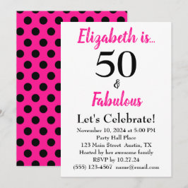 50 und fabulous Bold Pink mit schwarzen Polka Dots Einladung