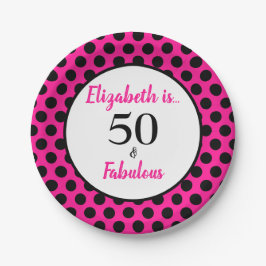50 und fabulous Bold Pink mit schwarzen Polka Dots Pappteller